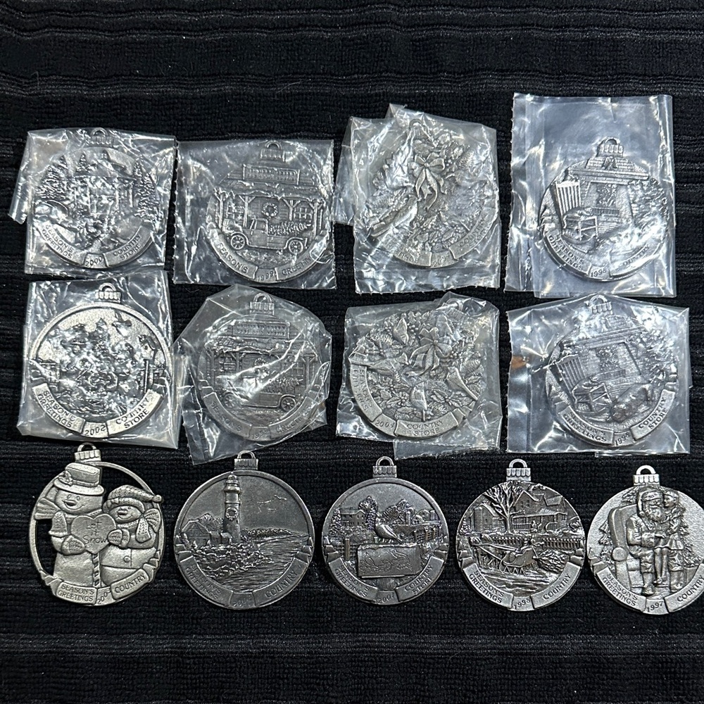 Vintage 1997-2004 Country Store Pewter Ornaments ~Set of 13